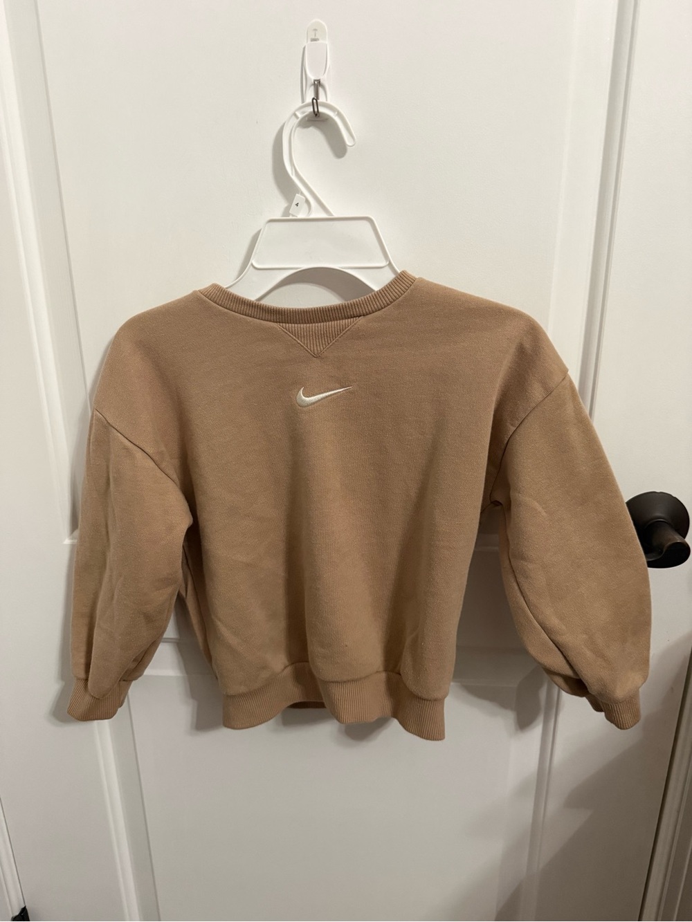 Nike Kids Beige Crewneck Sweatshirt with White Swoosh